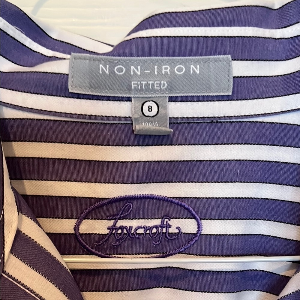 # Foxcroft Sz 8 Blue & White Striped Button Down Shirt - Picture 2 of 4